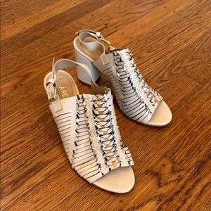 🤎 Arezzo Braided Leather Block Heel Sandals – Neutral Beige – Women’s EU 38